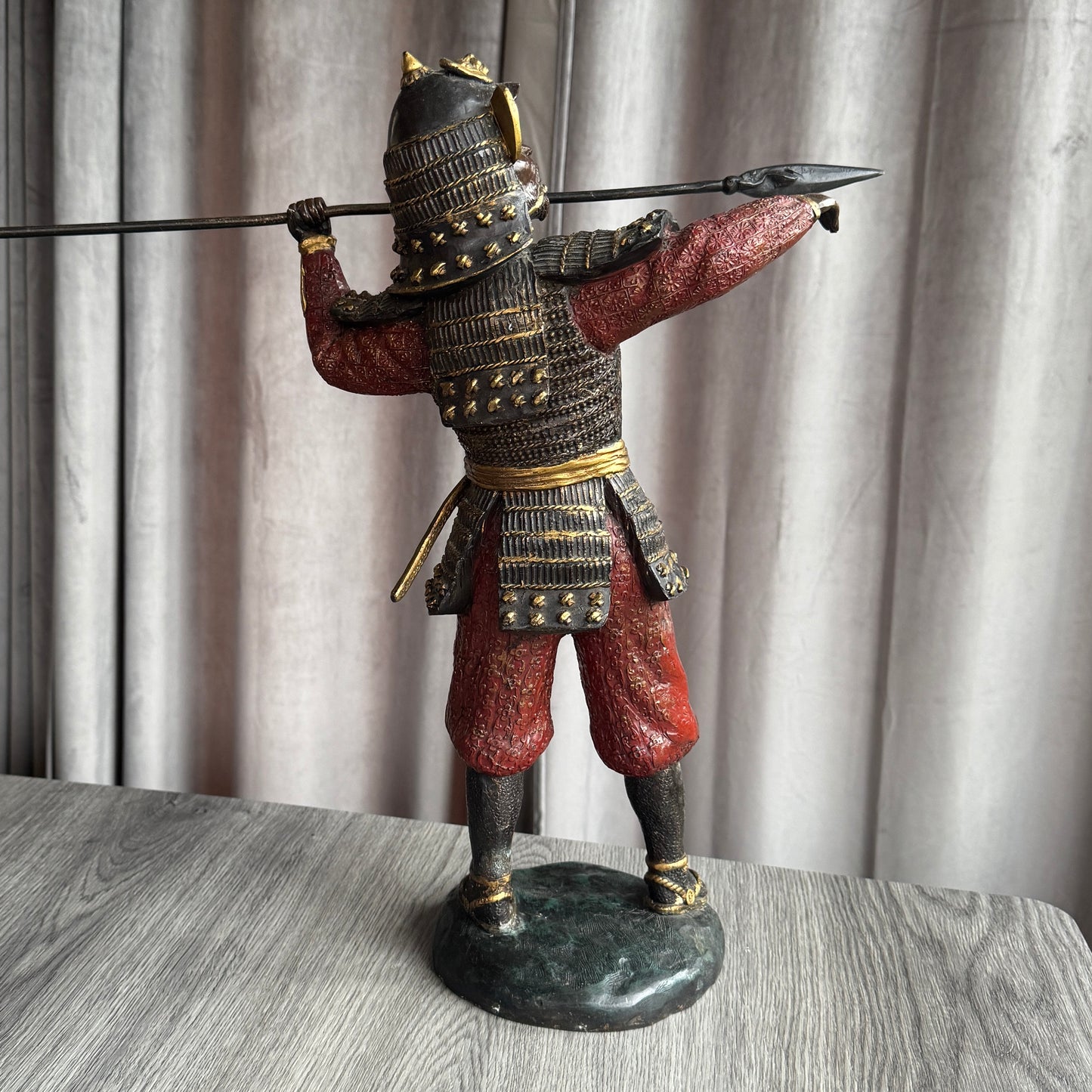 Sculpture en bronze polychrome XXeme - « samouraï Japonais lance Yari »