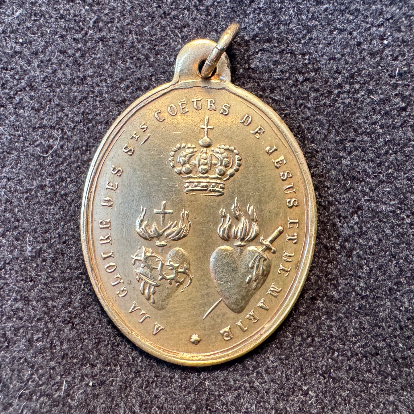 Médaille religieuse ancienne XIXeme - « Cœurs Jesus et Marie »