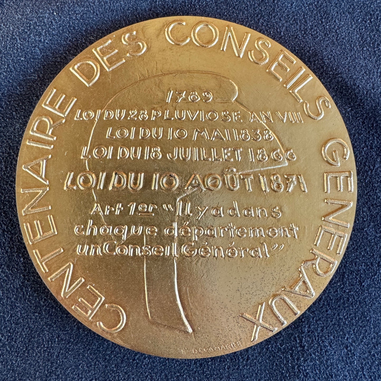 Médaille artistique en argent vermeil « centenaire des conseils généraux - LOIRET » - par DELAMARRE