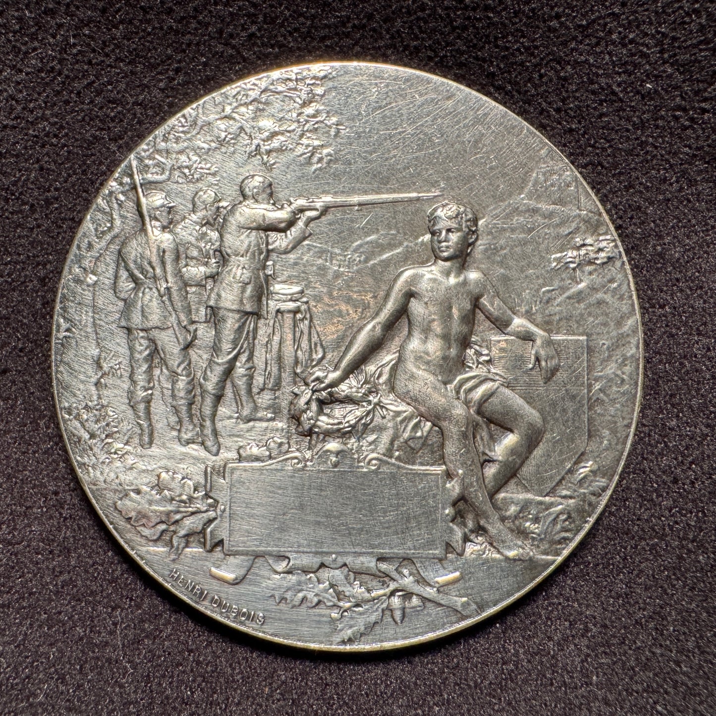 Médaille ancienne en argent « Marianne casquée - concours de tir » par Henri Dubois