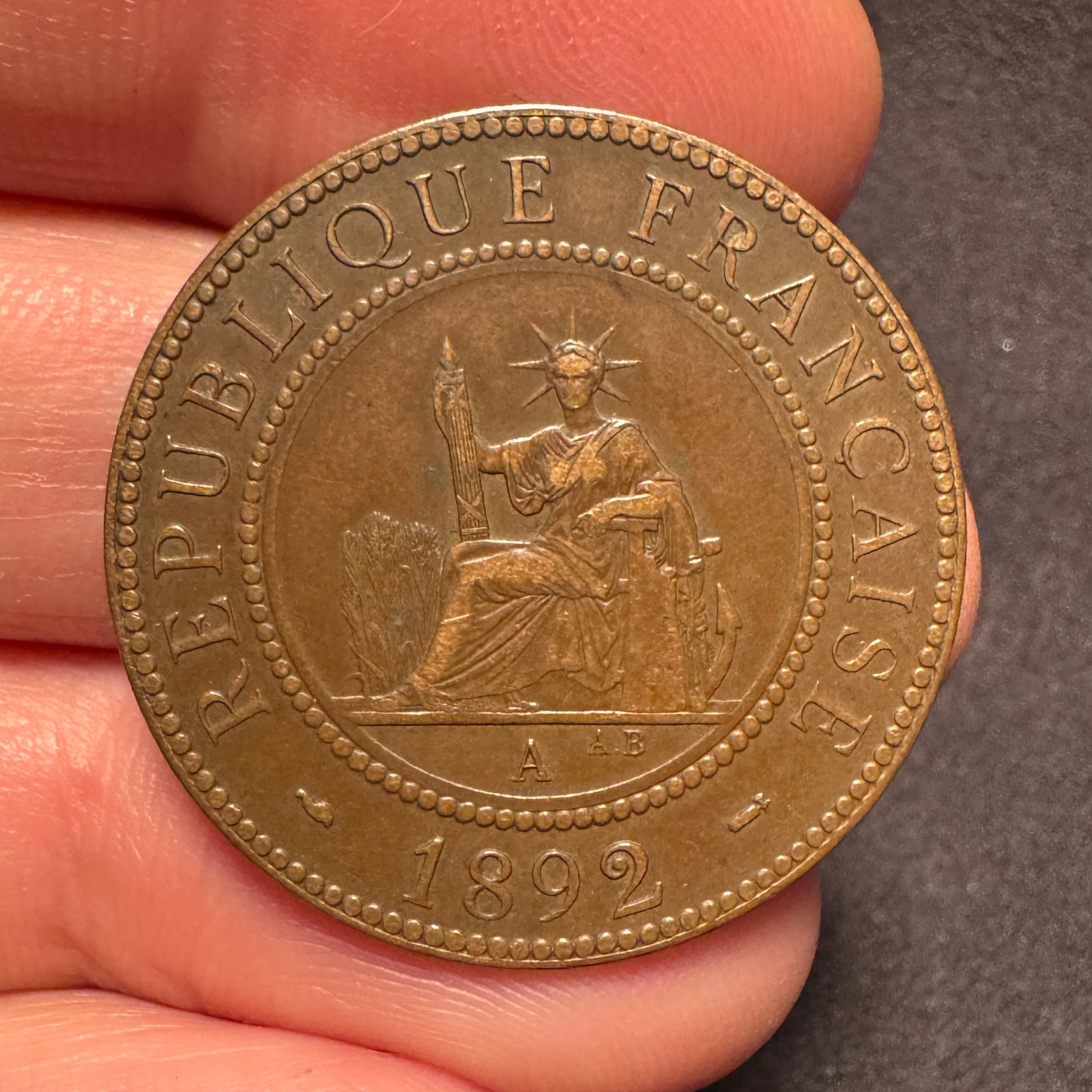 Monnaie ancienne en cuivre - « INDOCHINE 1 centime 1892 »