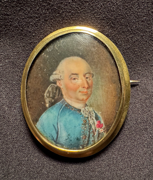 Superbe broche époque Louis XVI - portrait en miniature dans monture en argent vermeil