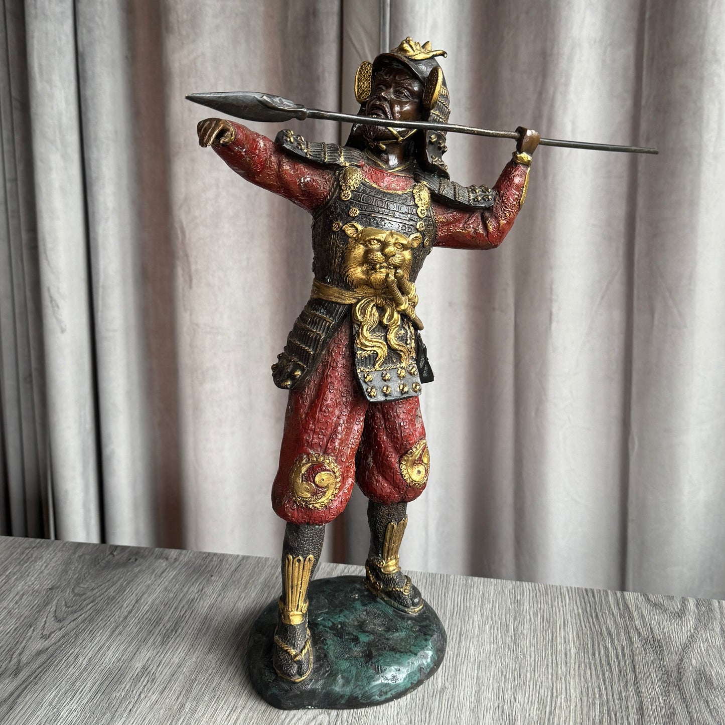 Sculpture en bronze polychrome XXeme - « samouraï Japonais lance Yari »