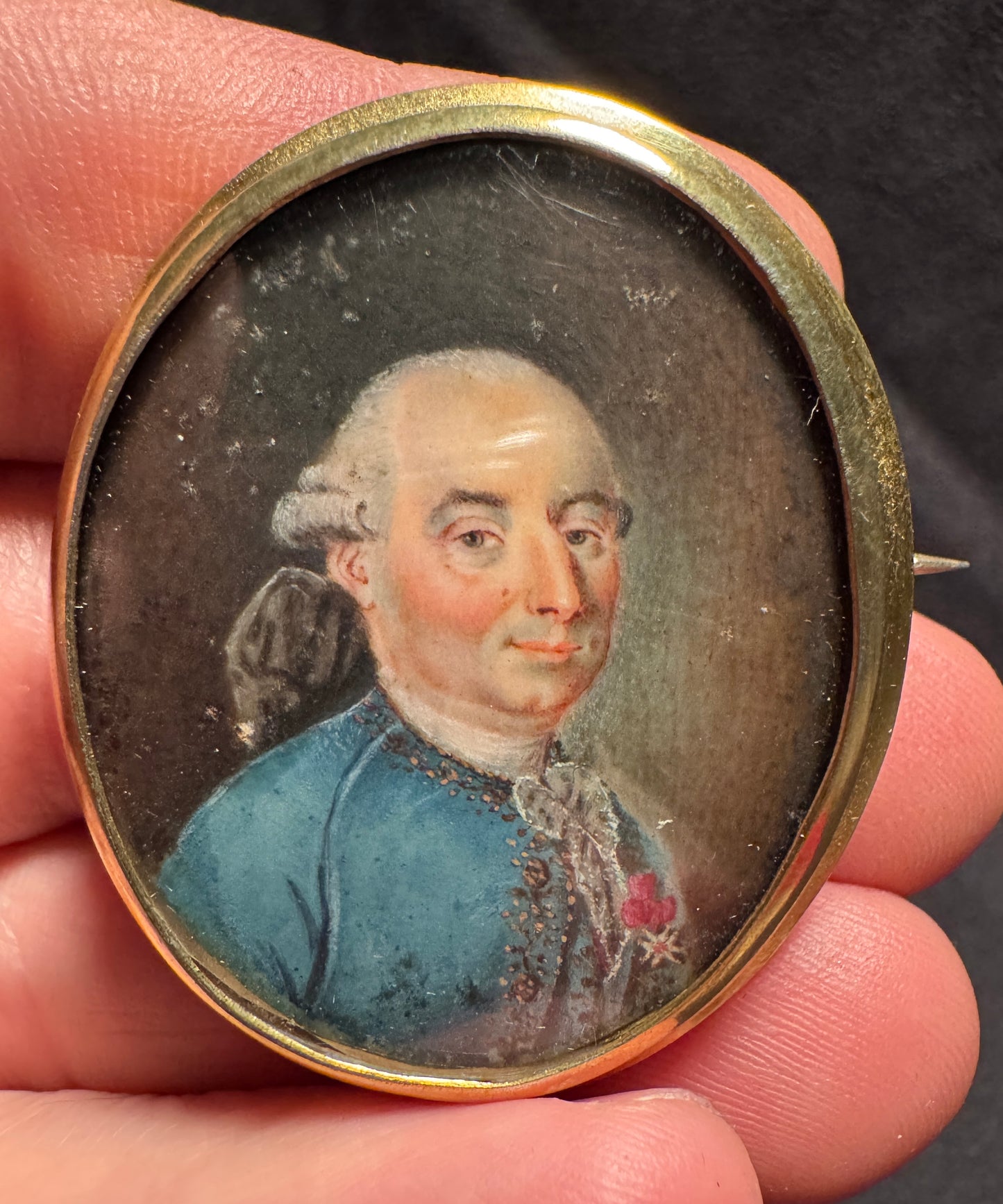 Superbe broche époque Louis XVI - portrait en miniature dans monture en argent vermeil