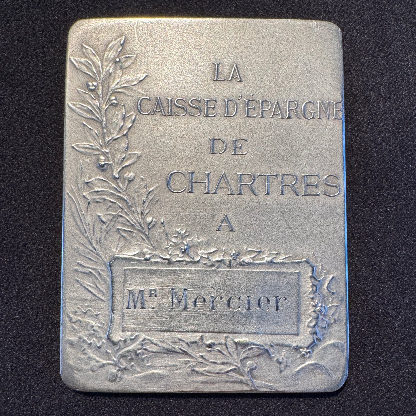 Plaque Médaille ancienne en Argent « Caisse d’épargne de CHARTRES » par Félix Rasumny