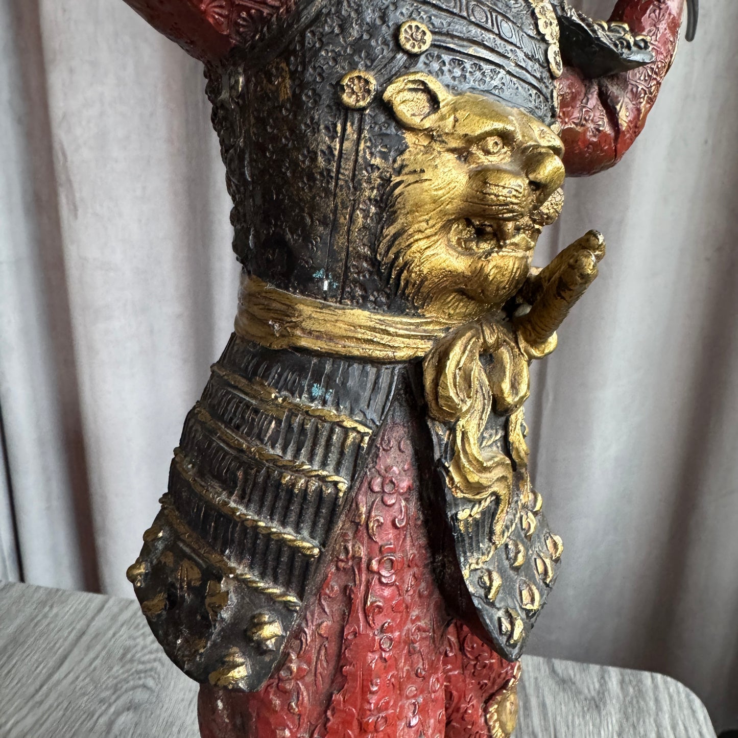 Sculpture en bronze polychrome XXeme - « samouraï Japonais lance Yari »