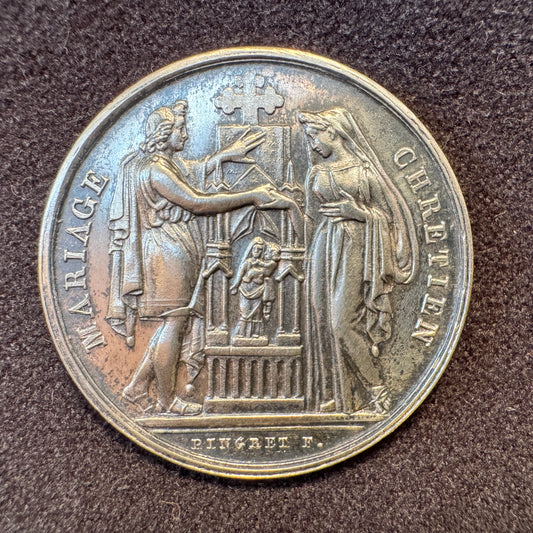 Médaille de mariage XIXeme en argent